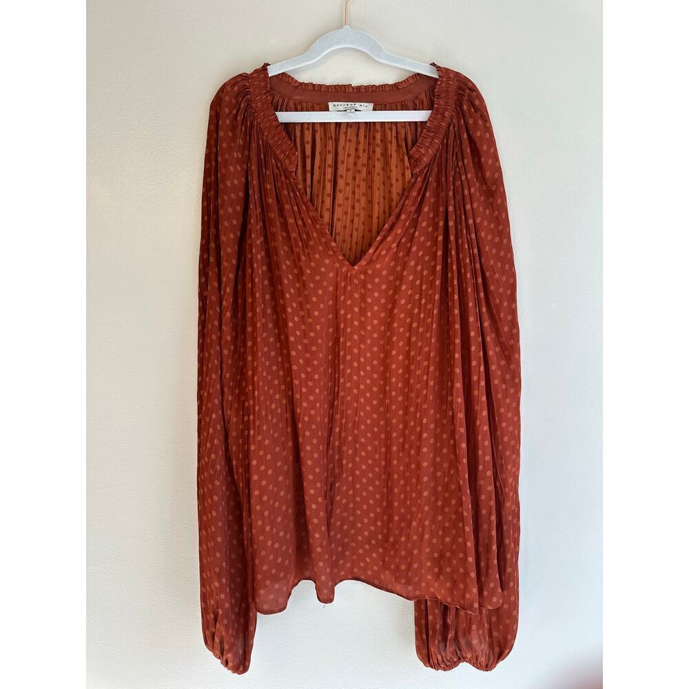 Current Air V-Neck Balloon Sleeve Ruffle Rust Orange Blouse Flowy Size Large